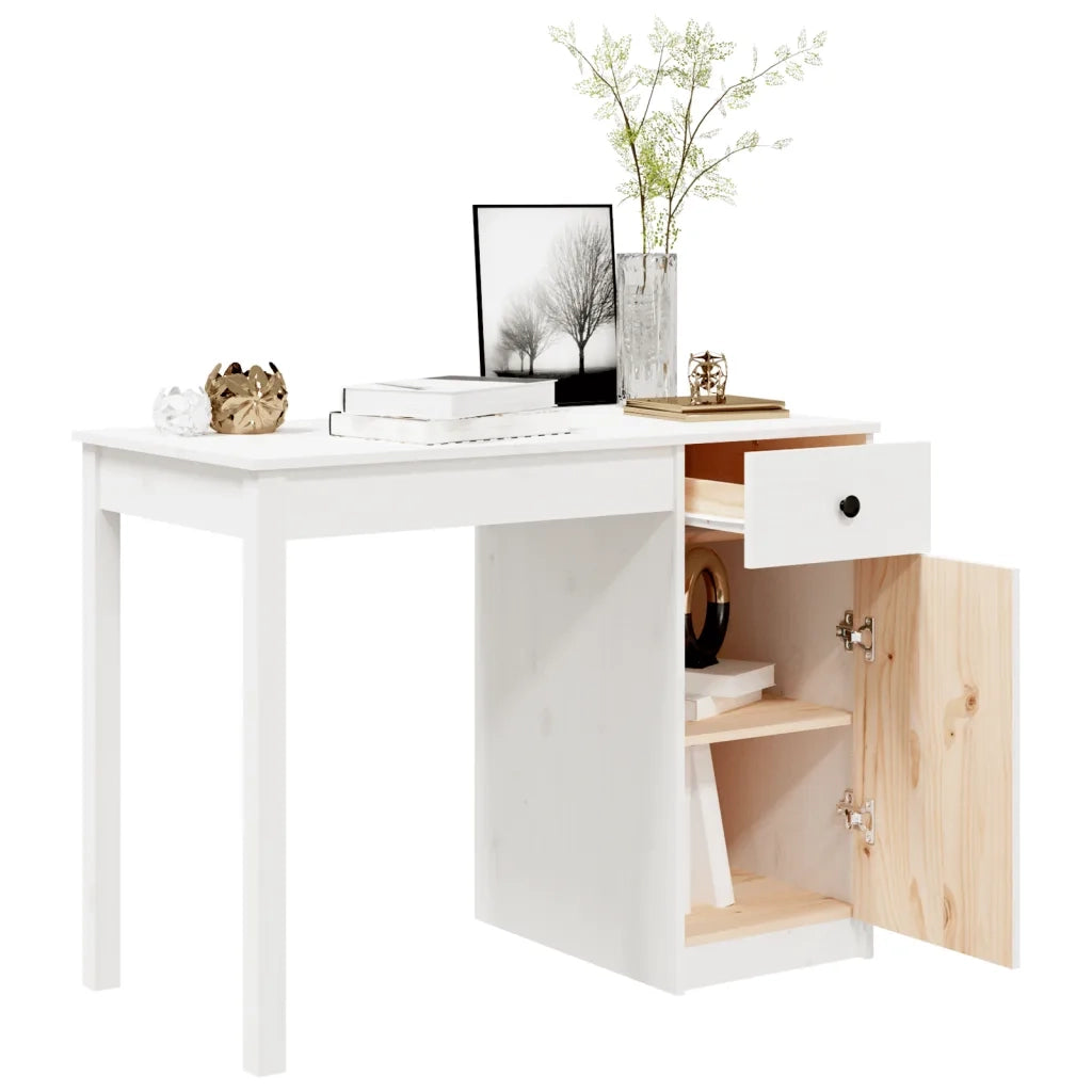 Scrivania | Tavolo da Ufficio Bianca 100x50x75 cm in Legno Massello di Pino