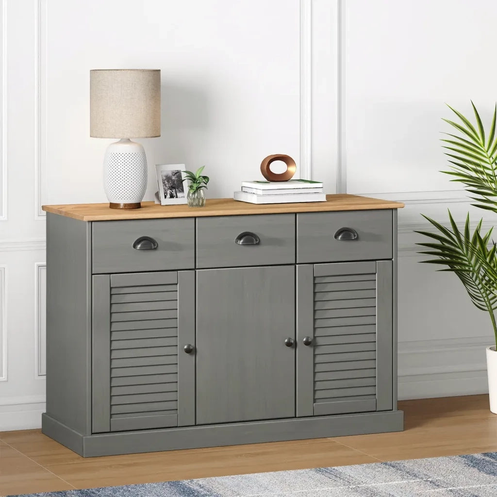 Credenza Cassetti VIGO 113x40x75 cm Legno Massello Pino Grigiocod mxl 79805
