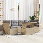 Set Divano da Giardino 7 Pezzi con Cuscini Beige in Polyrattan