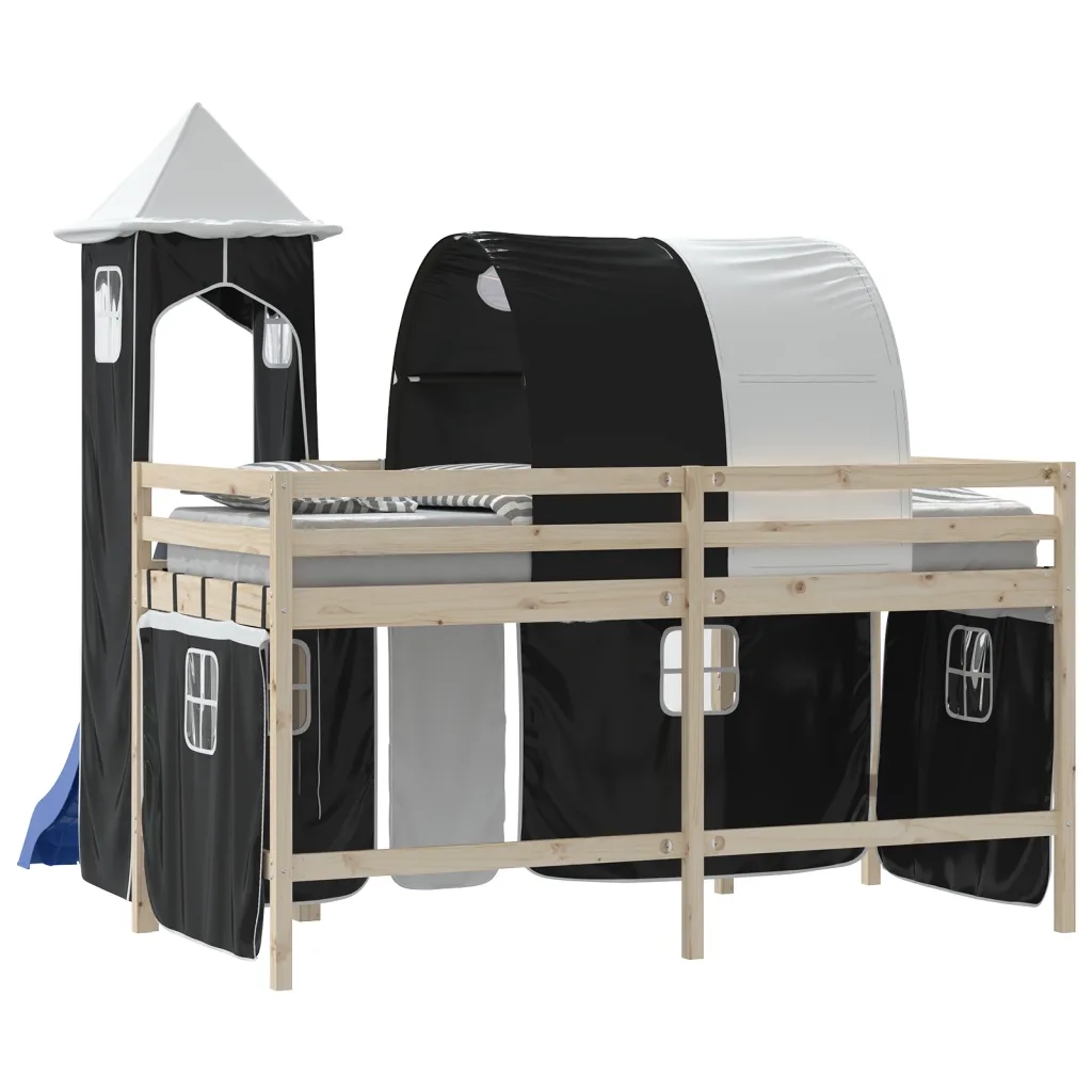 Tende per Letto a Soppalco con Tunnel e Torre Bianco e Nero 835919