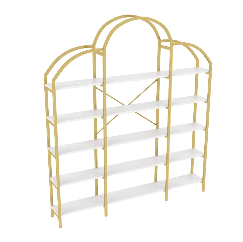 Libreria a 5 ripiani in MDF e metallo bianco e oro 170x26x190 cm