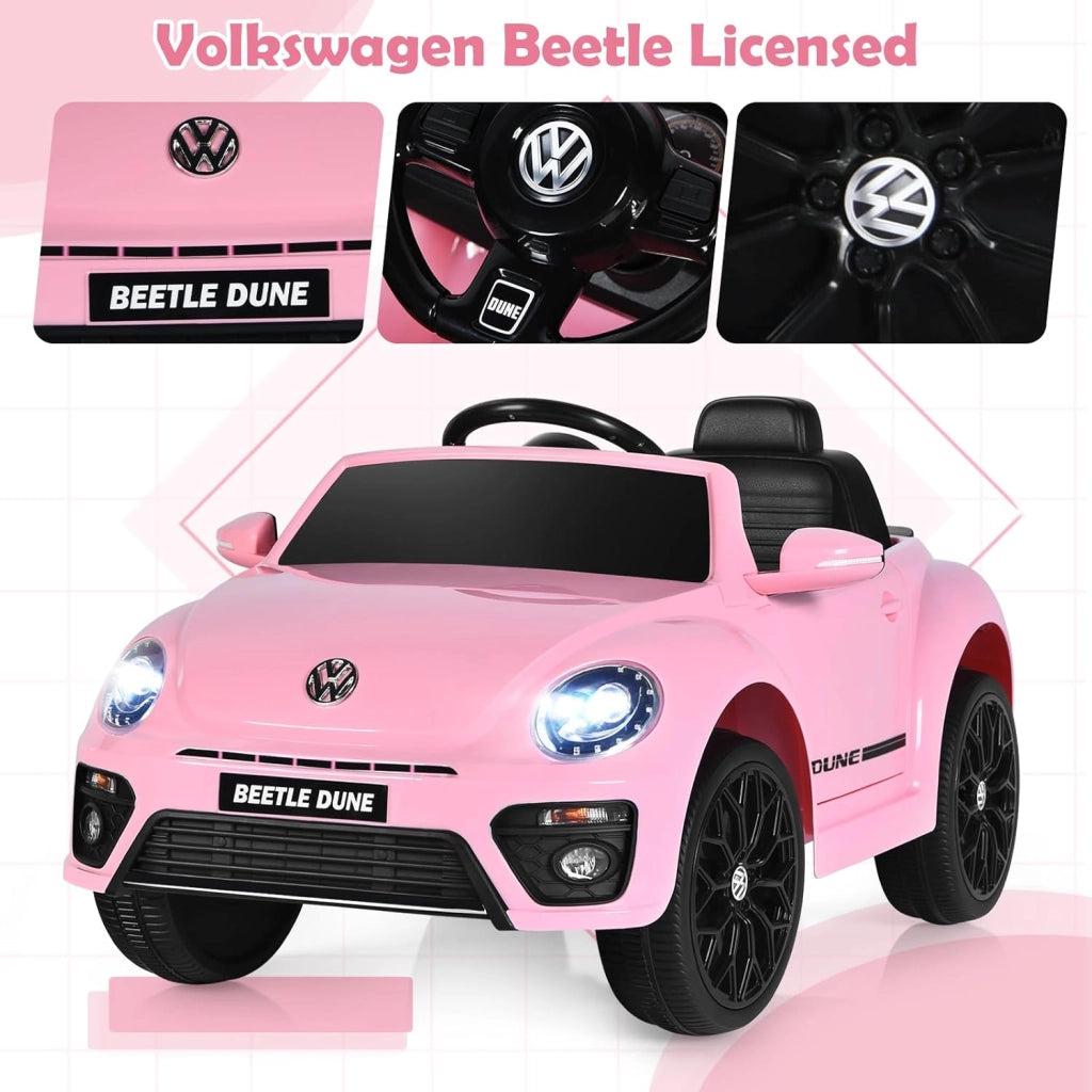 Macchina Elettrica per Bambini Volkswagen Beetle Maggiolino 12V con Telecomando, Auto Elettrico a Pedale, Veicoli con Musica, Fari LED e Clacson, 3-5km/h, Carico 30 kg, 3-8 Anni (Rosa)