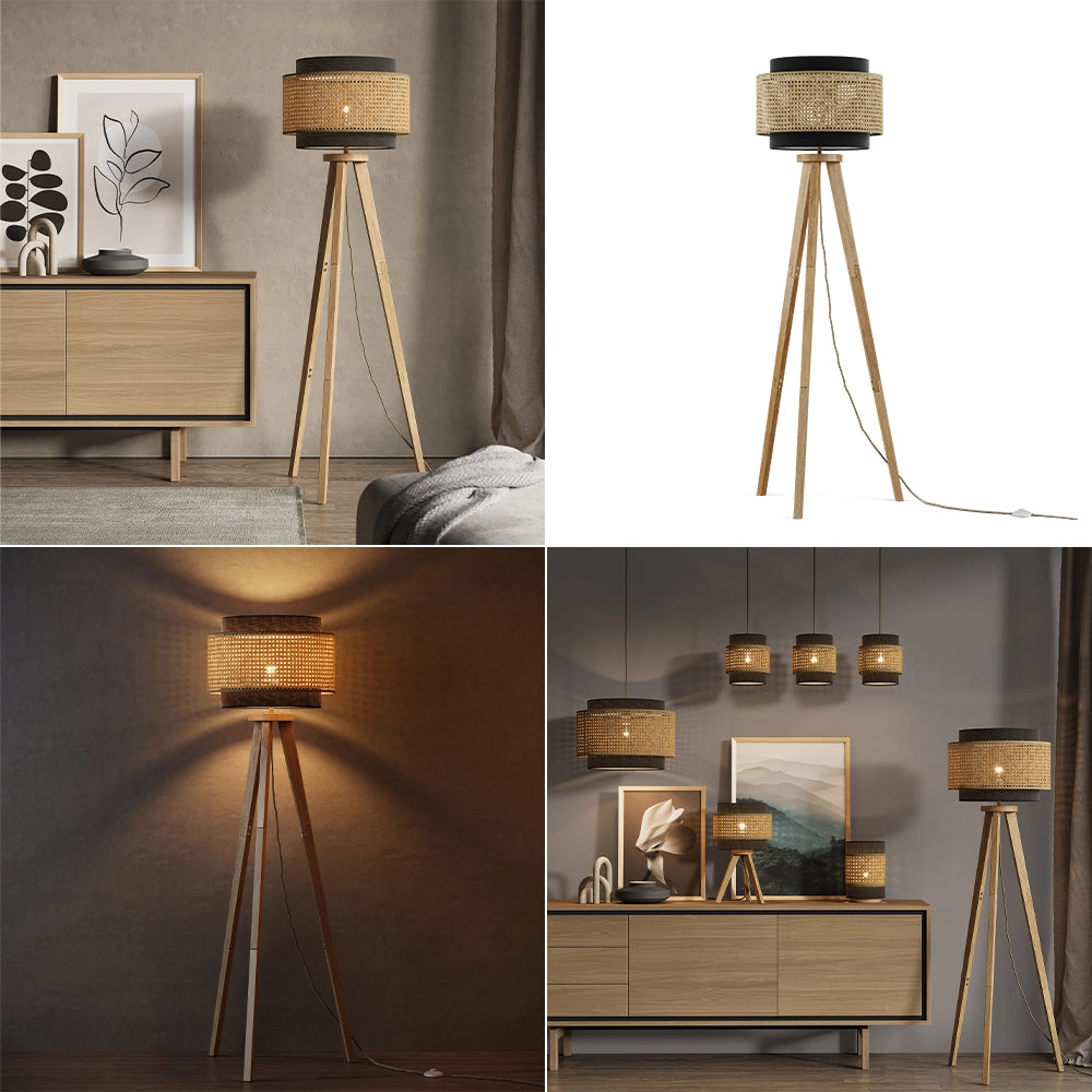 Vicco Lampada da terra Rattan/nero 45 x 142 cm
