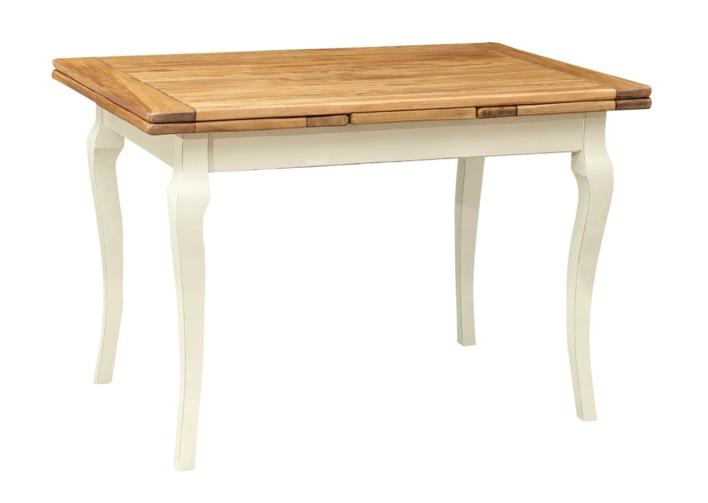 Biscottini Tavolo Country allungabile in legno massello di tiglio struttura bianca anticata piano naturale. Made in Italy
