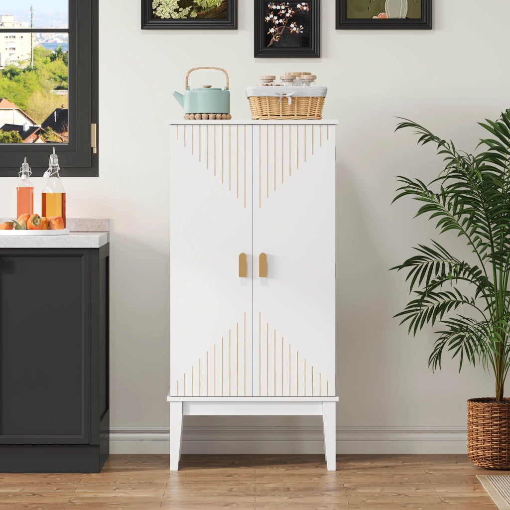 Credenza con 5 vani e 2 ante; per cucina e soggiorno; in MDF; 120×59×30 cm; bianco