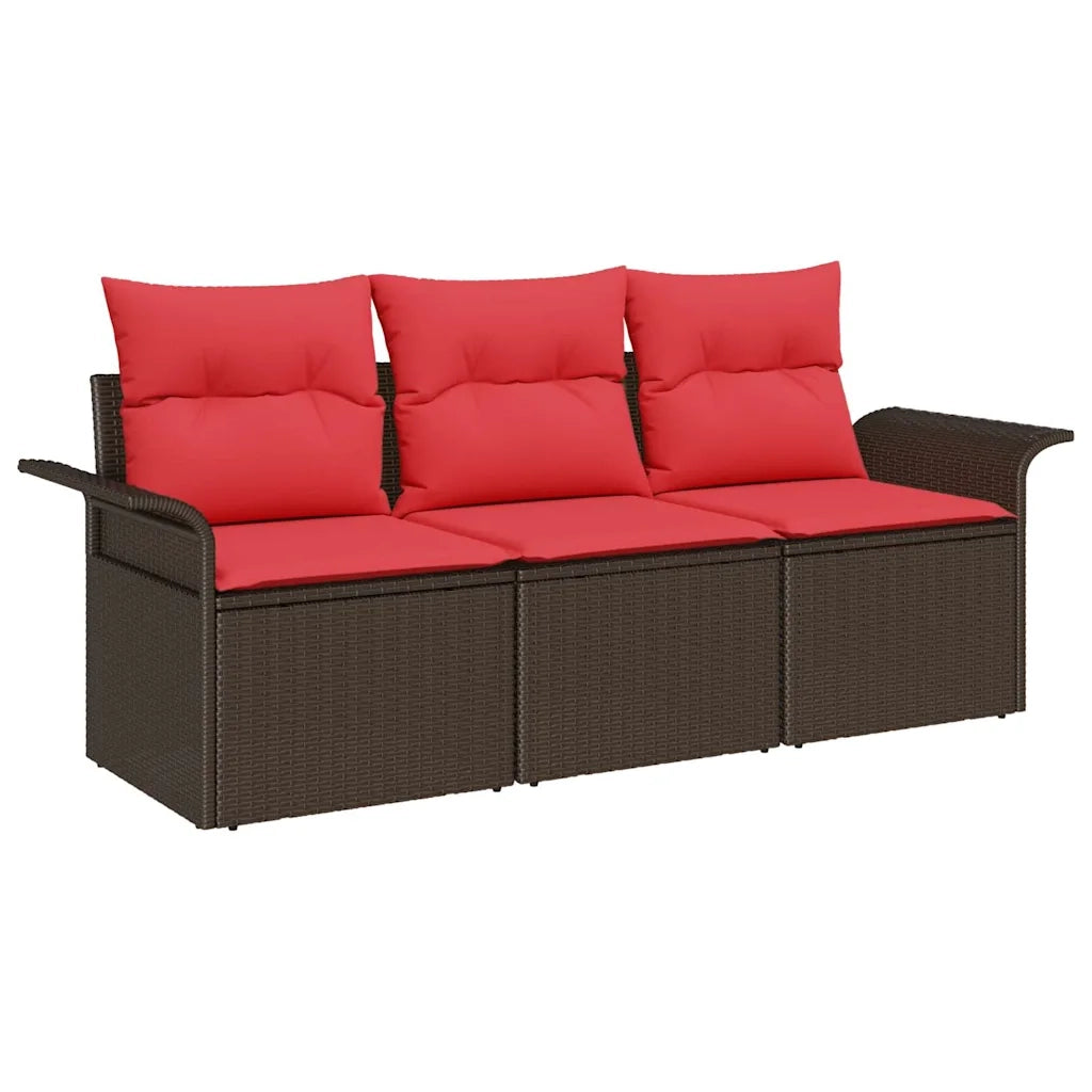 Set di divani con cuscino 3 pcs Marrone e Rosso polyrattan