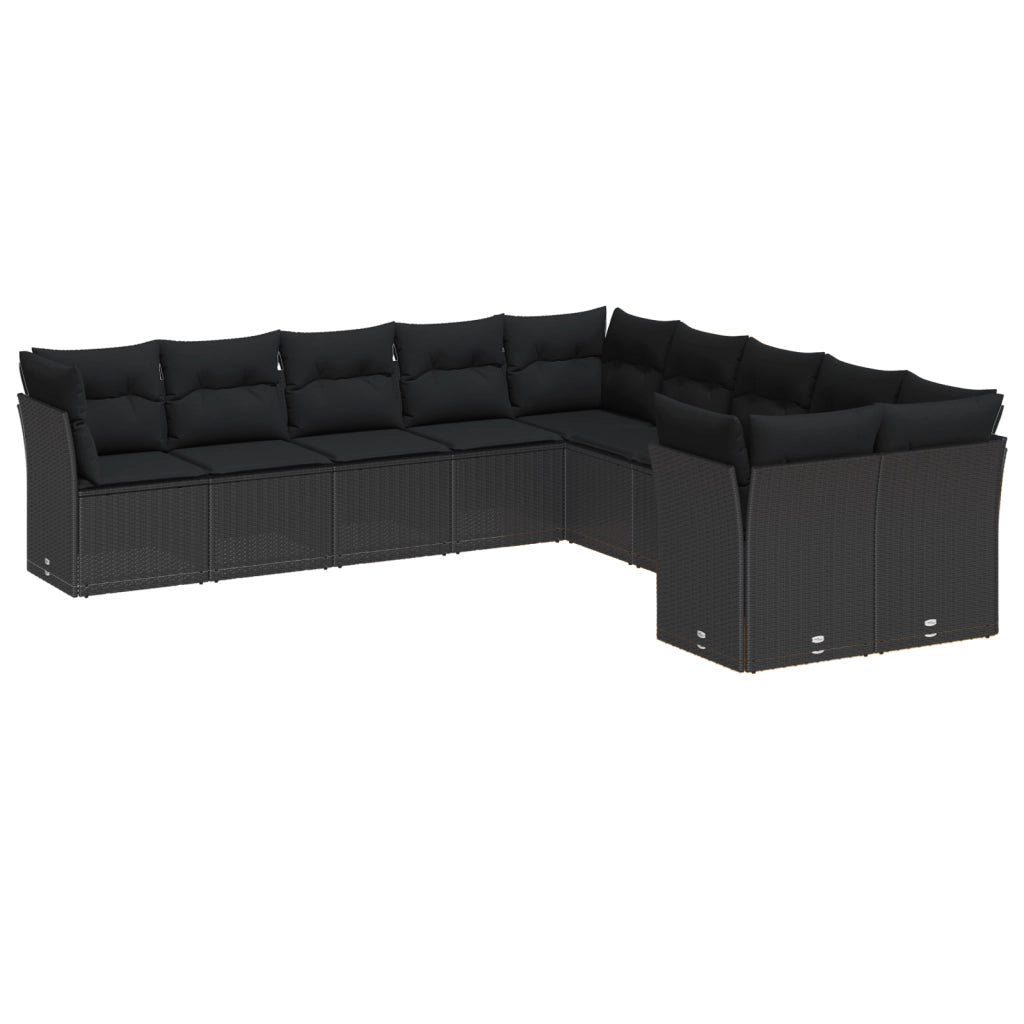 Set Divano da Giardino 13 Pezzi con Cuscini Rattan Nero Acacia
