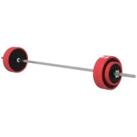 Set Bilanciere e Dischi da 30 kg totali con 6 Pesi e 2 Dadi, in Metallo, PU e Sabbia, 170x26x26 cm, Rosso