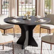 Tavolo da Pranzo Rotondo 120 cm per 4-6 Persone Base Centrale Stabile - Nero