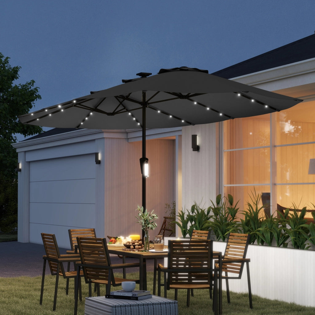 Ombrellone da Giardino 4x2 m ¨C zephmum ¨C Grigio Scuro UPF50+ 12 Stecche con 36 Luci LED