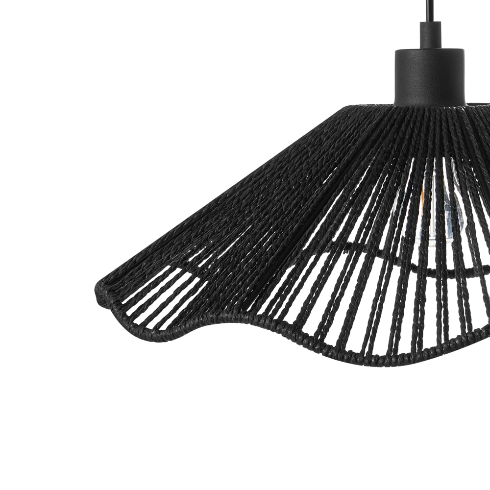 Lampada a sospensione con paralume in carta nera fatto a mano e base in metallo, stile rustico boho