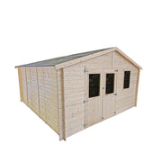Casetta in legno da giardino 396x494 cm - Pareti 25 mm - Porta doppia finestrata - Tetto OSB - Abete naturale