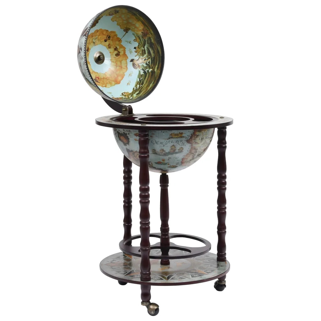 Minibar a Forma di Globo con Supporto in Legno di Eucalipto Blu cod mxl 49350