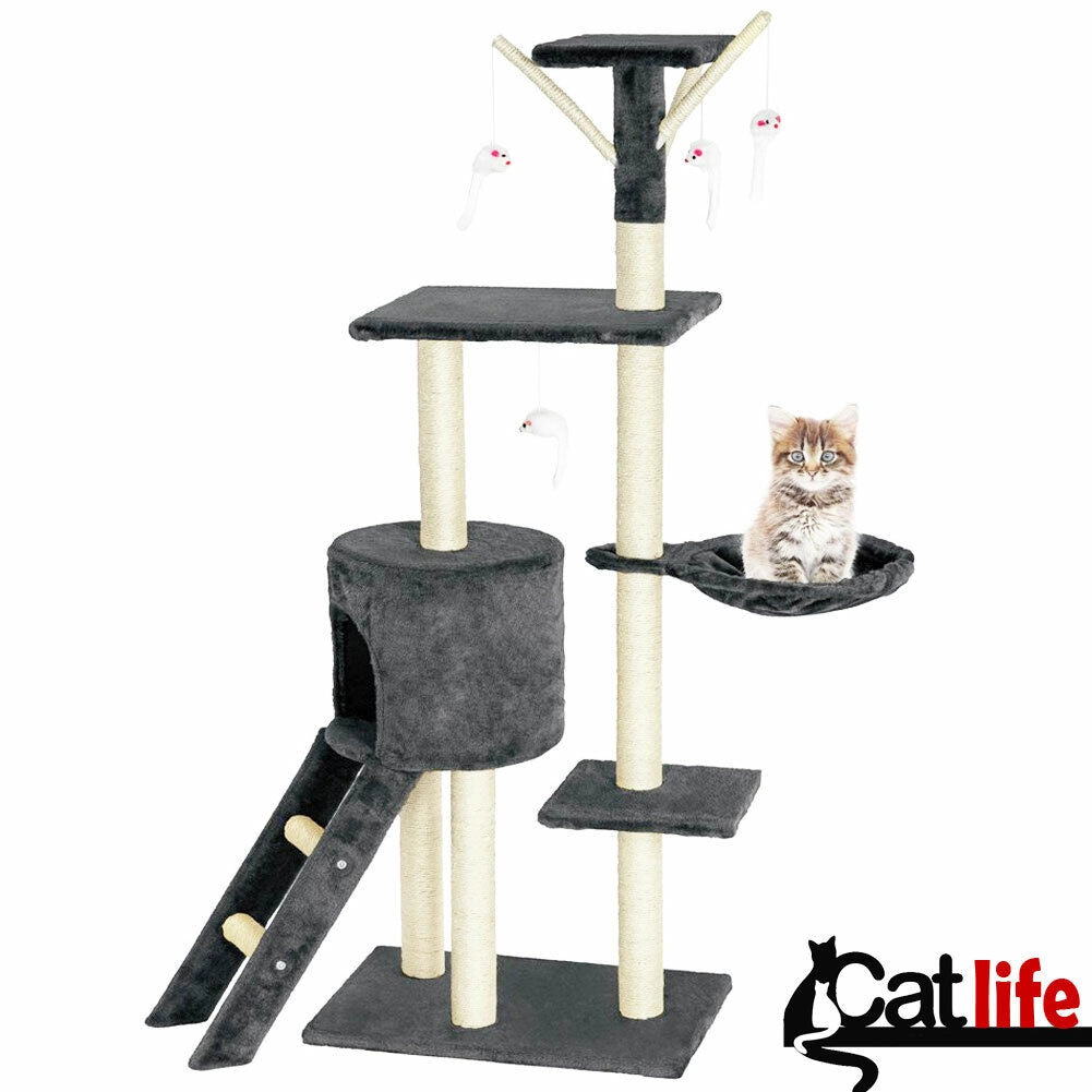 Tiragraffi per Gatti Albero Sisal Parco Giochi Gioco x Gatto Tira Graffi Grigio