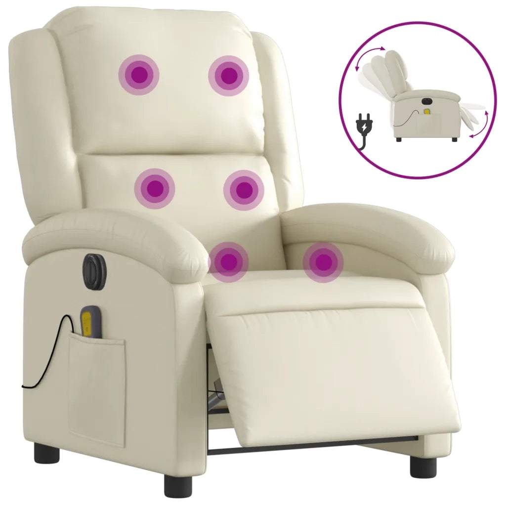 Divano Sedia-Poltrona Massaggiante Elettrica Reclinabile Crema Similpelle 754989