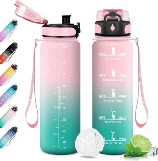 Ottimizzatore di Acqua da 1L con Filtro - Otre Reutilizzabile con Display di Tempo per Sport, Palestra, Scuola, Fitness, Yoga