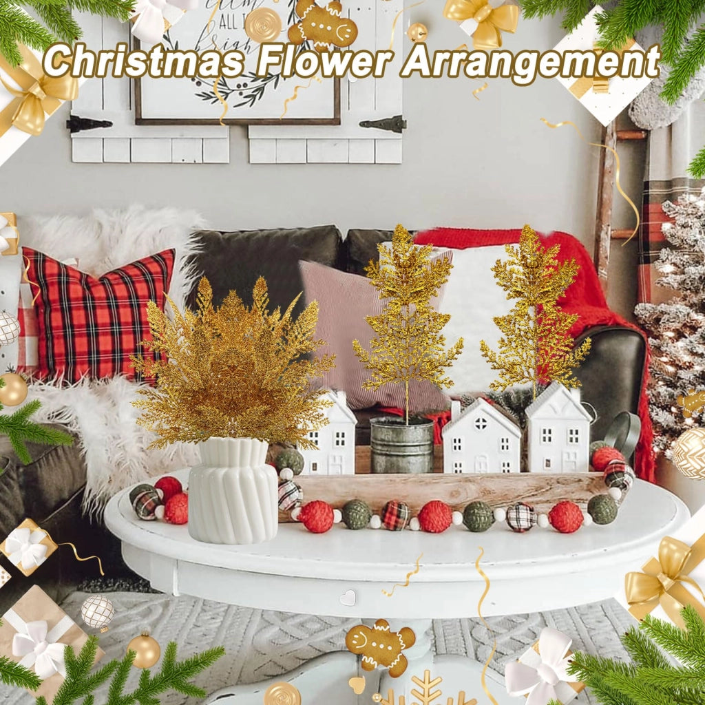 Rami di pino artificiali, champagne (decorazione), confezione da 10 pezzi, materiale plastico
