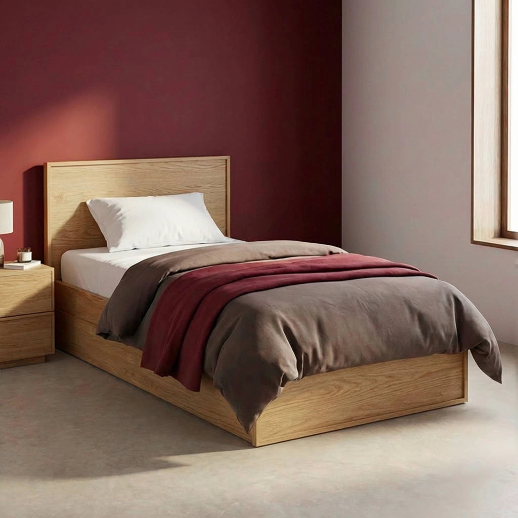 Letto con rete a doghe e testiera 90cm + 2 cassetti decorazione legno,
