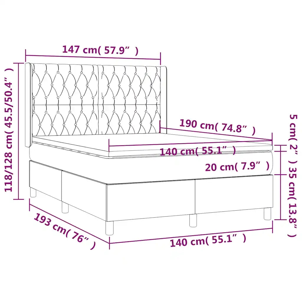 Letto a Molle con Materasso e LED Blu Scuro 140x190 cm 3139743