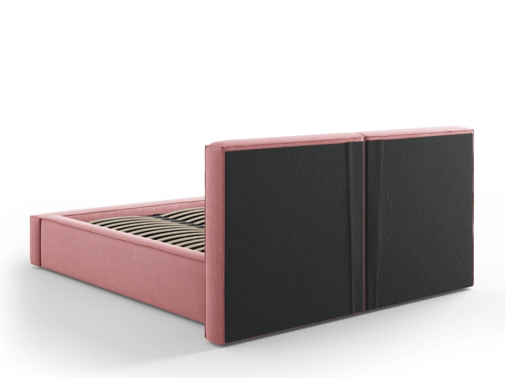 Cosmopolitan Design - Letto a cassettone con testiera doppia "Arendal" 140x200cm in tessuto strutturato rosa 