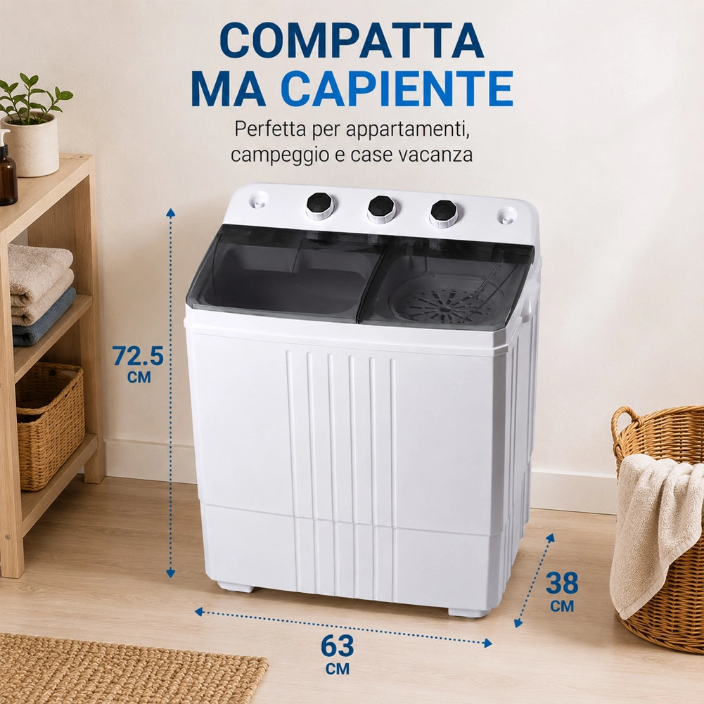Lavatrice Compatta Semiautomatica 4.5Kg 260W con Centrifuga per Campeggio Viaggi