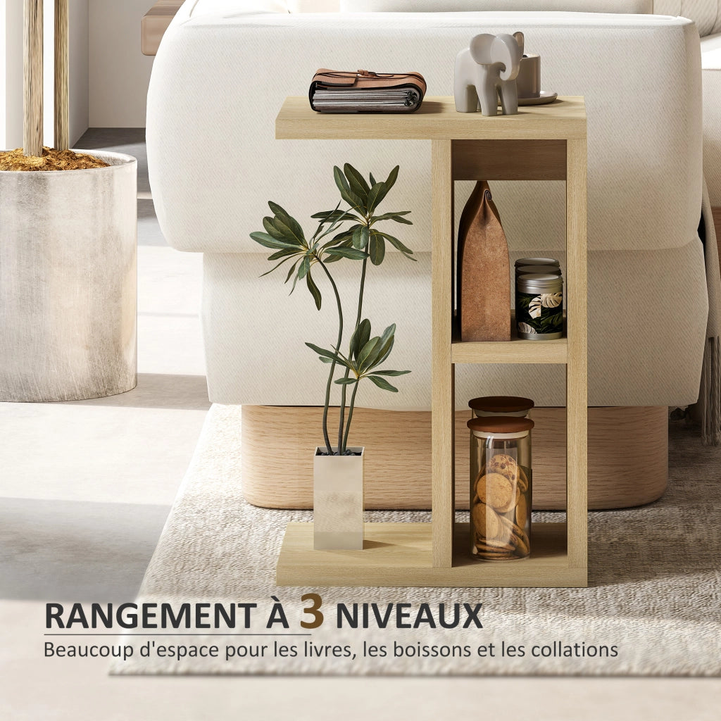 Tavolino a C con 2 ripiani aperti ¨C Zephmum ¨C 40x29.8x60 cm, effetto rovere