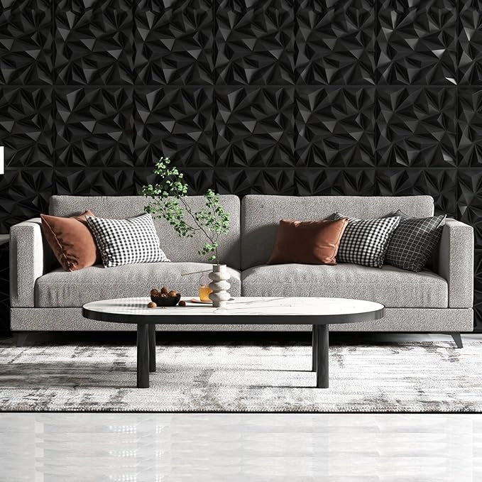 20 Pezzi 3D Pannelli Murali 50 x 50 cm, Pannello da Parete 3D Diamante, Decorazione Interna da Parete in PVC, 5 m², per Soggiorno Camera da Letto (5㎡,Nero)