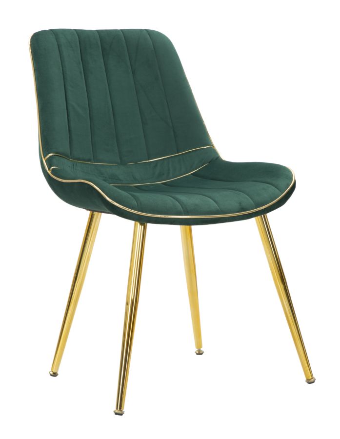Set 2 Sedie Imbottite 51x59x79 cm in Poliestere Paris Verde e Oro