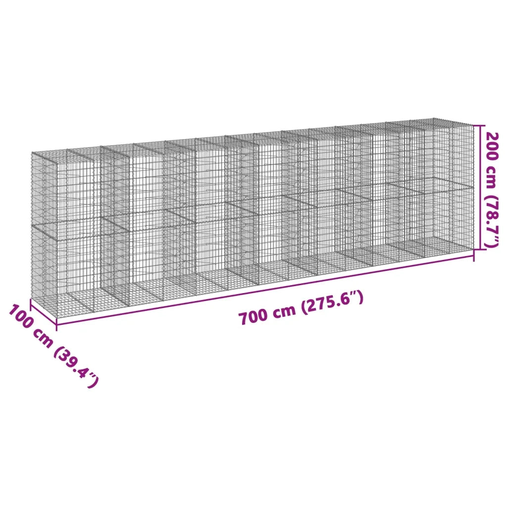 Cesto Gabbione con Copertura 700x100x200 cm in Ferro Zincato