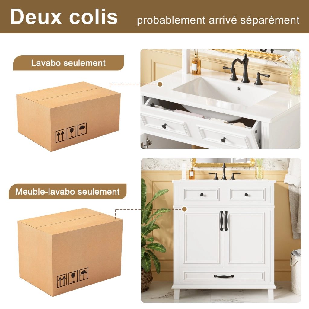 Mobiletto con lavabo in ceramica integrato con armadietto e 9 scomparti MDF bianco 77 × 46 × 86 cm
