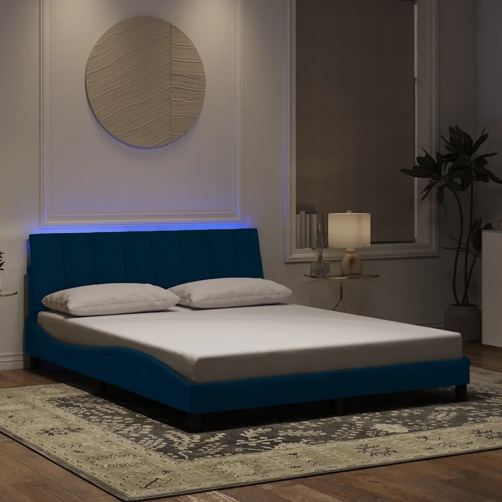 Giroletto con LED senza Materasso Hanko Blu 160x200 cm in Velluto 3213791