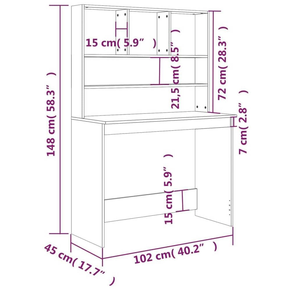 Desk With Shelf Sonoma Oak 102x45x148 Cm Wood Material