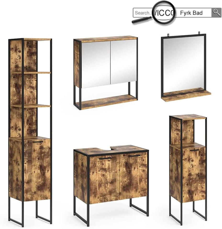 Mobile lavatrice Fyrk, Rovere rustico, 64 x 189 cm, per riporre risparmiando spazio sopra la lavatrice
