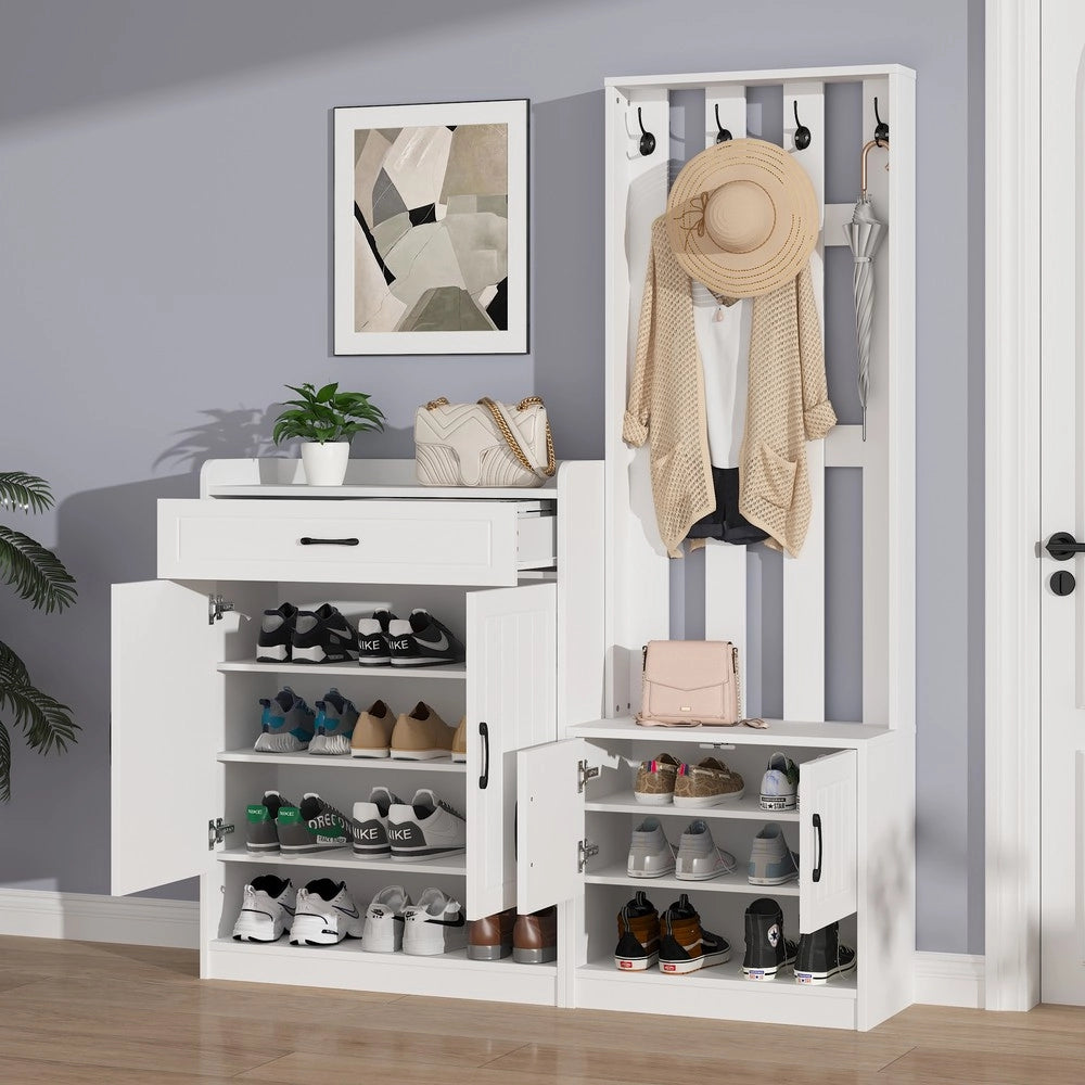 Set Ingresso con Scarpiera e Appendiabiti ¨C MINIMAL ¨C Bianco, 140.6x32x180 cm