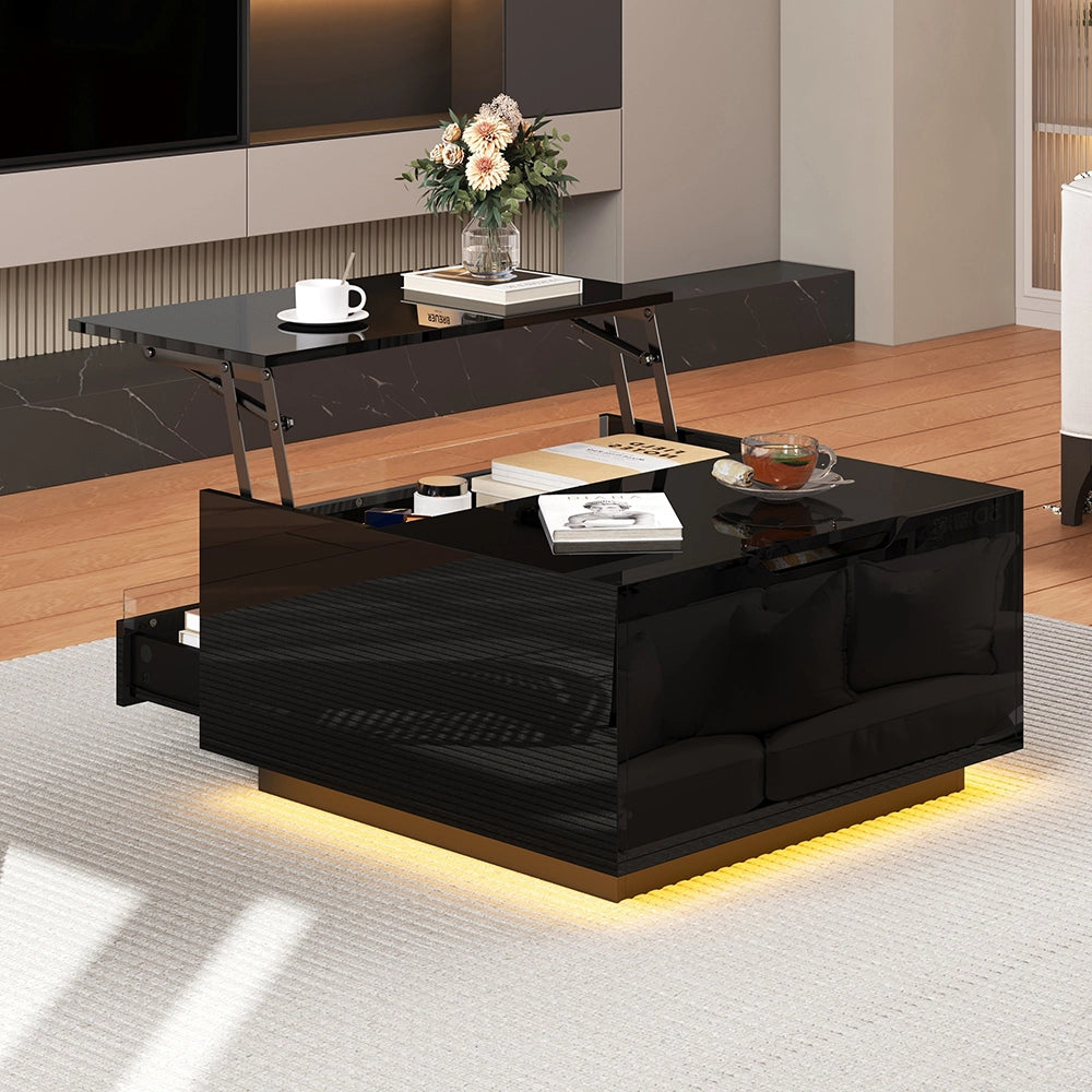 Tavolino regolabile - Xylo - 70x70cm LED 1 cassetto nero