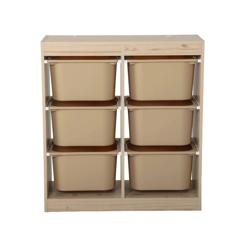 Mobile contenitore per bambini con 6 scatole colorate, beige