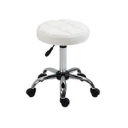Sgabello Girevole Rotondo con Ruote Ø35,5x51-67 cm Altezza Regolabile in Similpelle Bianco