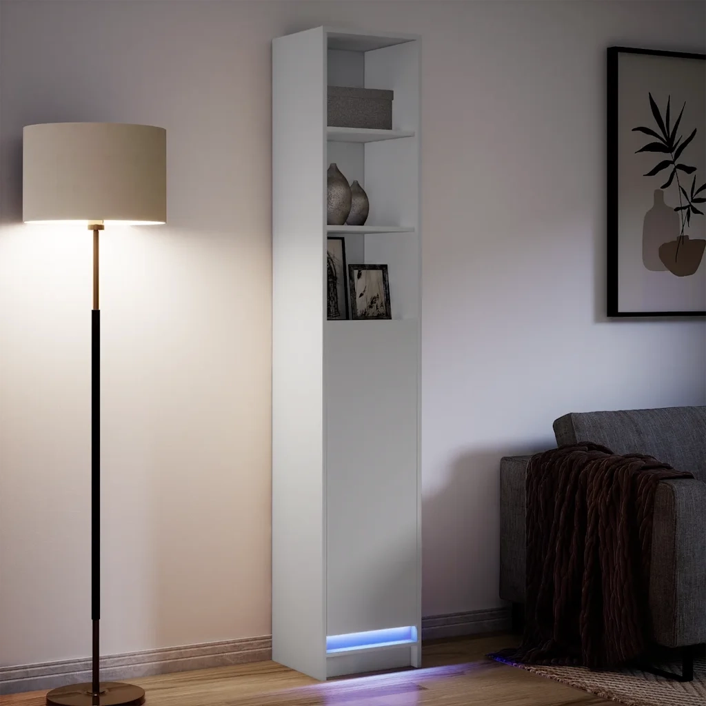 Credenza con LED-Buffet-Armadio da cucina Bianca 36x32,5x200 cm in Legno Multistrato