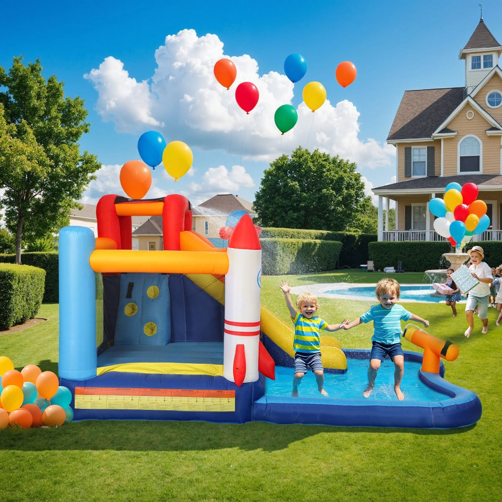 Castello Gonfiabile 5 in 1 per Giardino ¨C Zephmum ¨C 360x250x195cm Multicolore