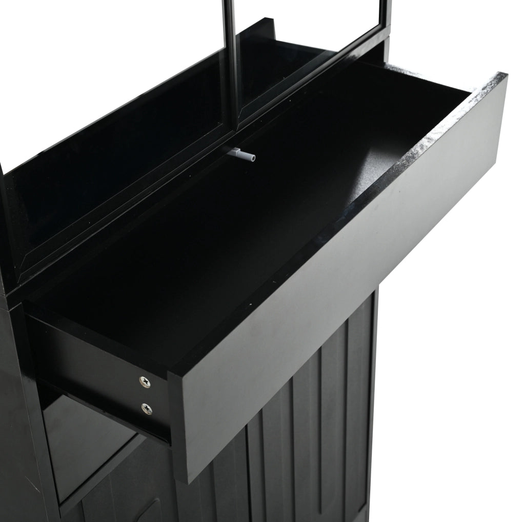 Vetrina alta con LED e 2 cassetti 70x34x180 cm in truciolare e vetro temperato; nero