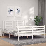 Giroletto con Testiera-Struttura Letto con testiera Bianco 160x200 cm Legno Massello 774600