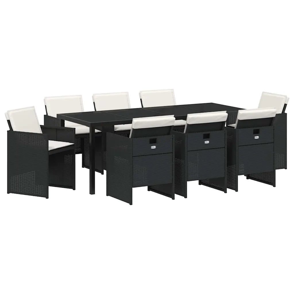 Set da Pranzo per Giardino con cuscino 9 pcs Nero polyrattan 3379943