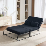Divano letto 2 posti 104x85x92 cm nero in ciniglia, metallo e tasche laterali