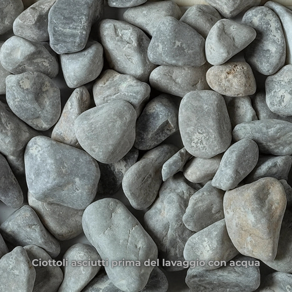 Ciottoli occhialino grigio naturale per design outdoor *** misura 15/25, formato 25 kg, confezione 1
