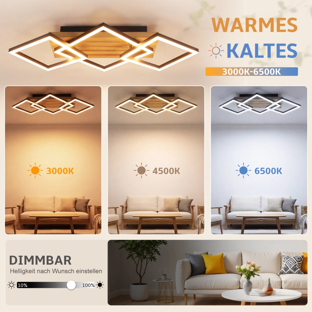 ZMH Lampada a Soffitto LED Legno 31W 57cm Dimmabile 3 Rettangolari Moderna Per Soggiorno