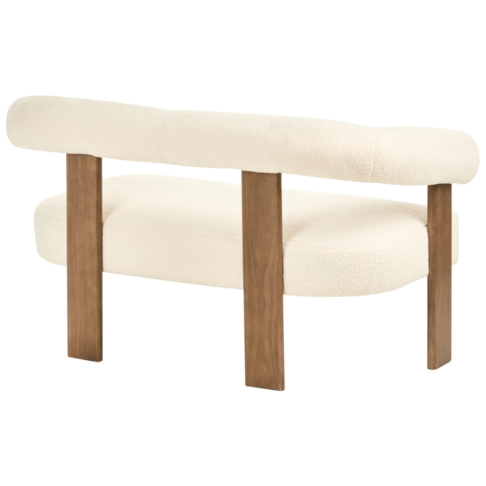 Divano a 2 posti Boucle bianco sporco e Marrone Scuro stile retrò gambe in legno