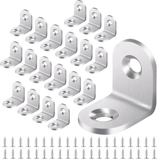 Fissaggi angolari 20 × 20mm, L fissaggi 90 gradi in acciaio inossidabile per mobili in legno fissaggio - Set da 20 pezzi