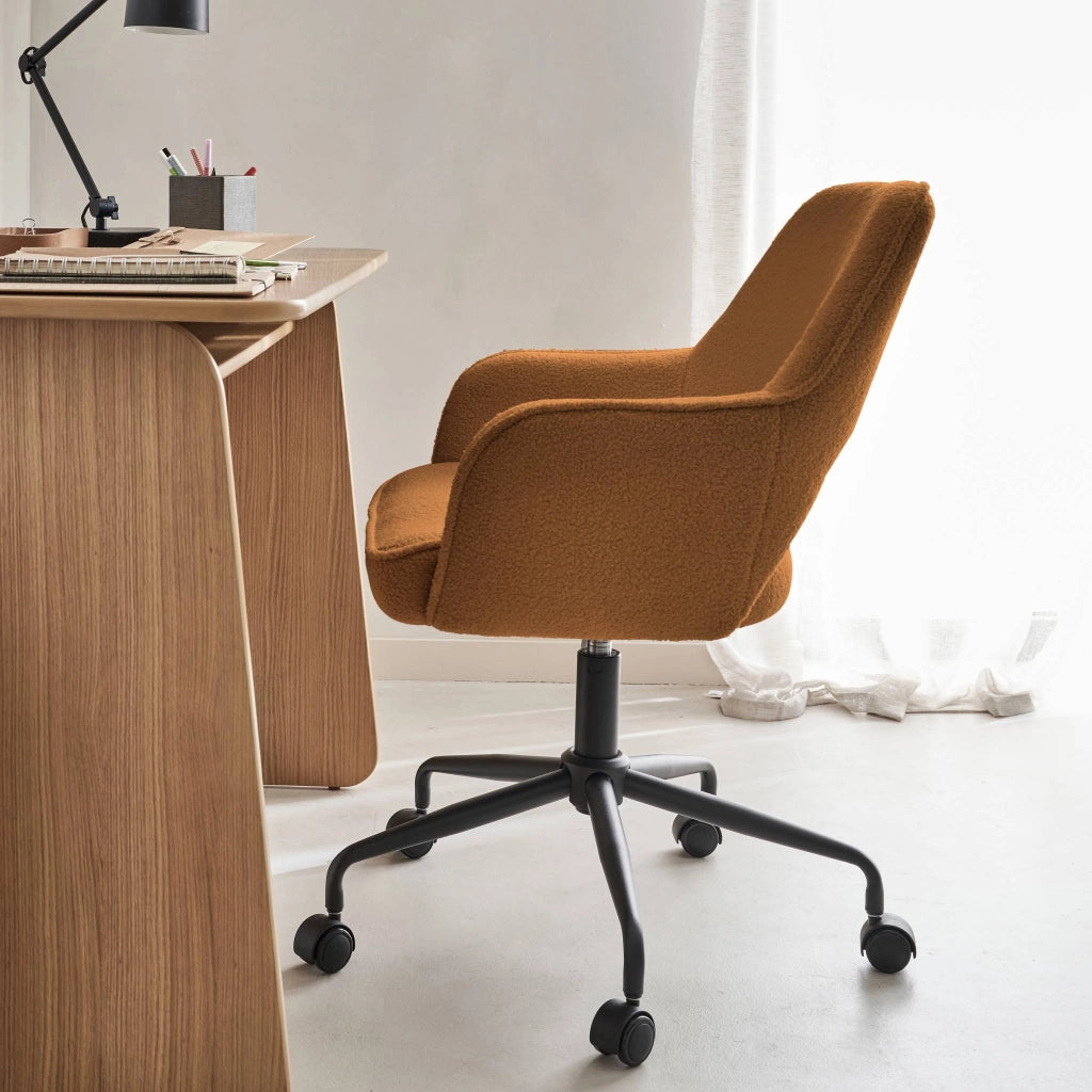 Sedia da ufficio bouclé con rotelle, ocra