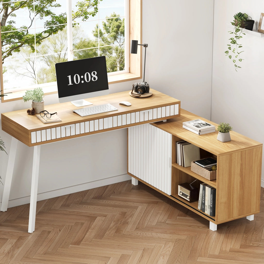 Scrivania Angolare con Cassetti ¨C MINIMAL ¨C Legno e Metallo, 140x120x76.5cm
