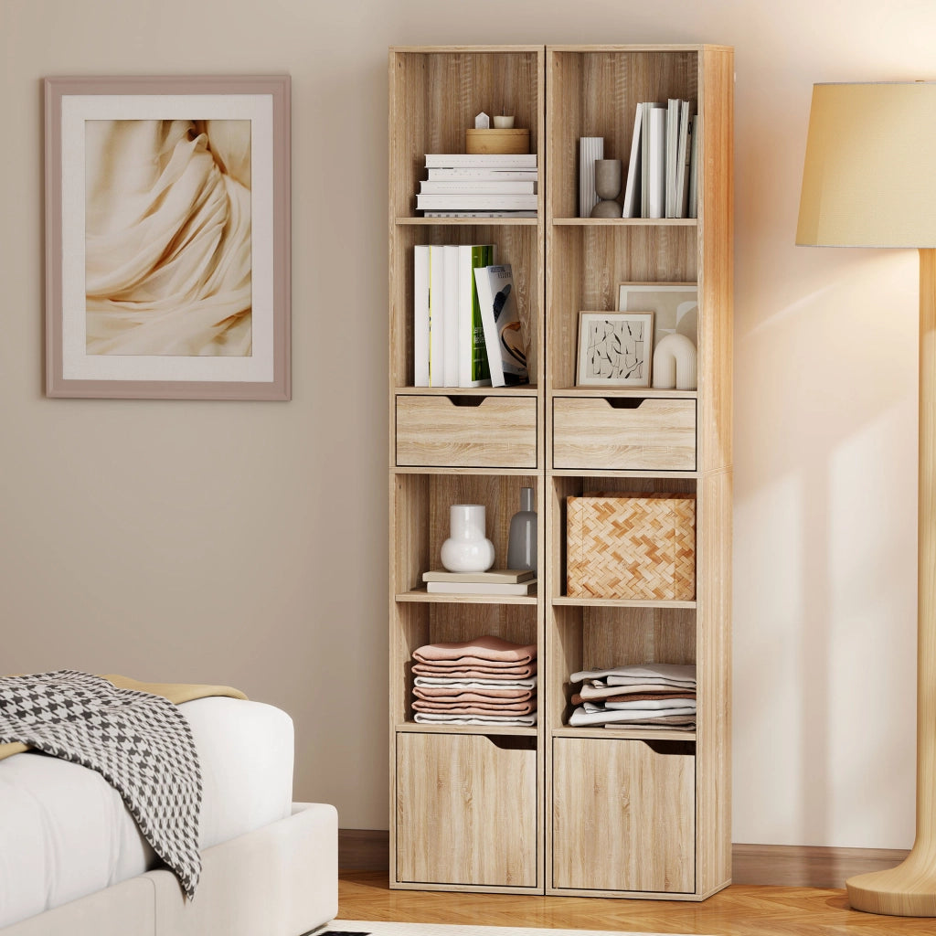 Libreria con cassetti e ripiani aperti ¨C zephmum ¨C naturale 30x24x158 cm